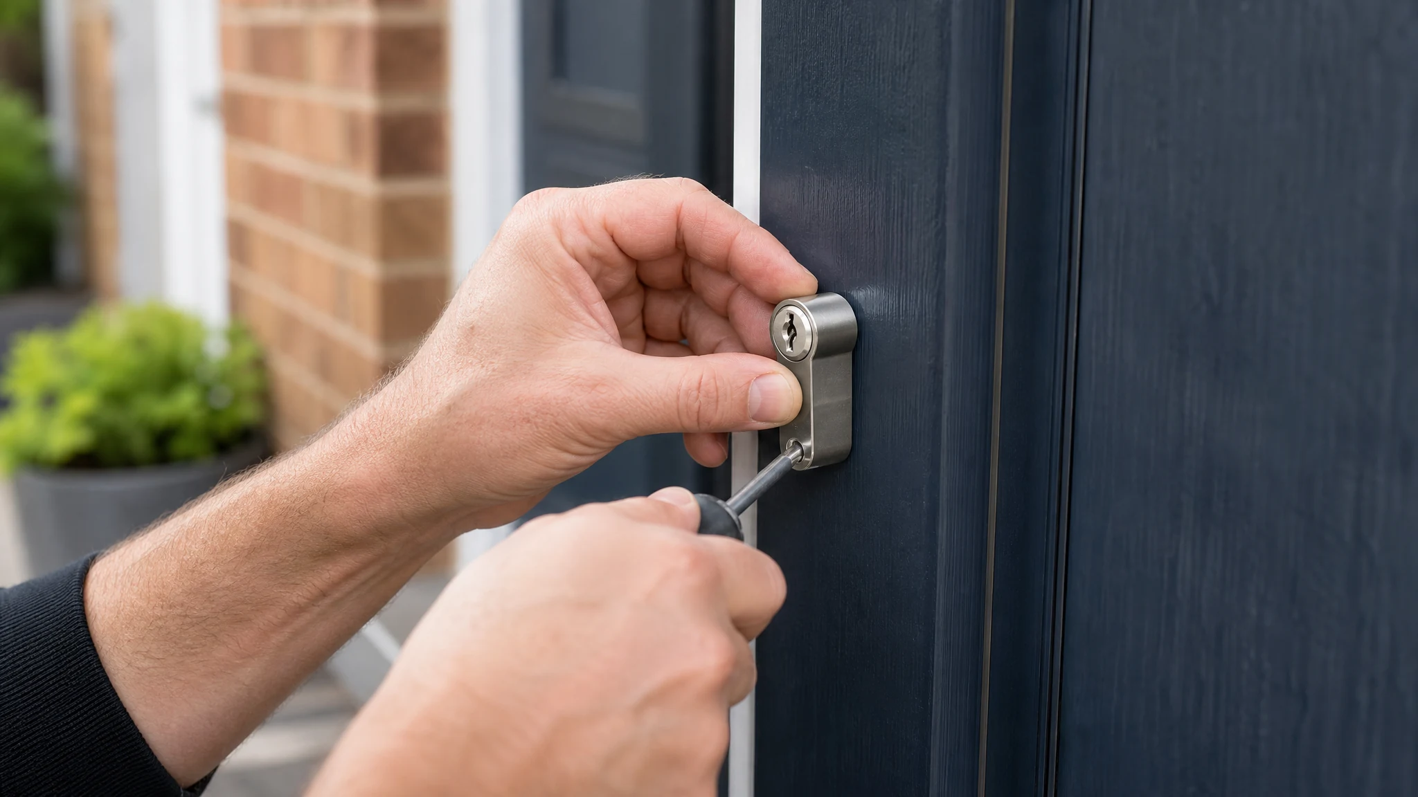 Locksmith fitting a euro cylinder lock on a uPVC door in Swindon